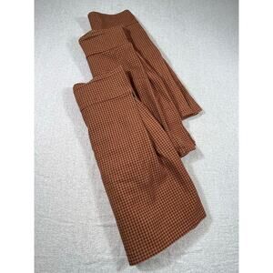 Peacock Alley Lot of 3 Red/Brown Houndstooth 100% Cotton King Bed Skirts w/ Pins